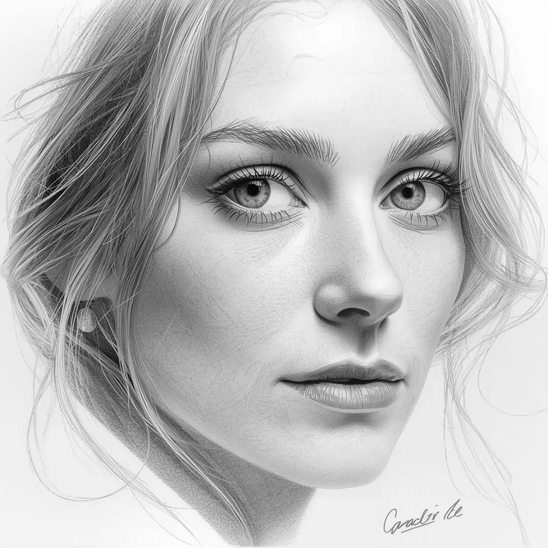 Detailed pencil sketch portrait drawing